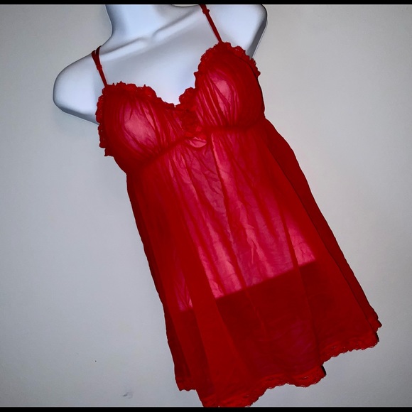 Victoria’s Secret Red Sheer Babydoll Nightie Sz M - Picture 1 of 8